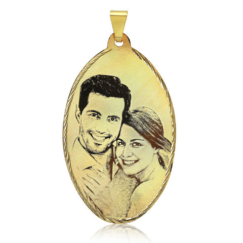 N2 Photo Engraved onto Gold Pendant Oval L 45 mm. X W 30 mm.