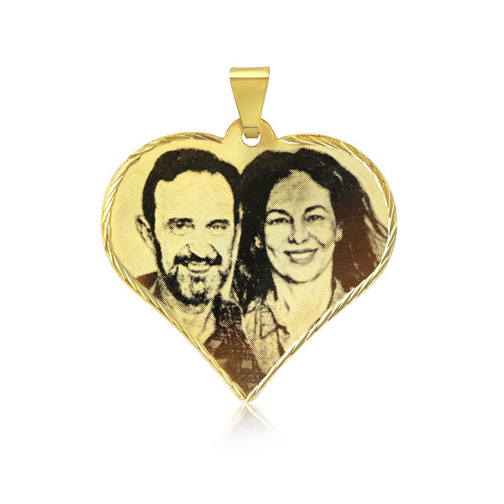 N12 Photo Engraved onto Gold Pendant Heart L 34 mm x W 34 mm.