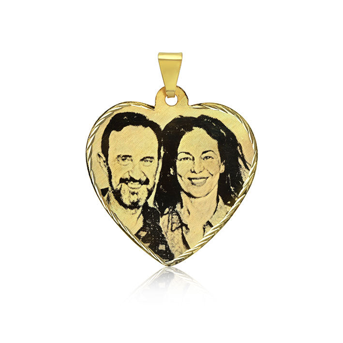 N13 Photo Engraved onto Gold Pendant Heart L 30 mm. X 32 mm.