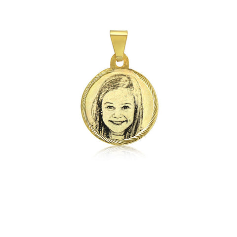 N15 Photo Engraved onto Gold Pendant Circle 20 mm.