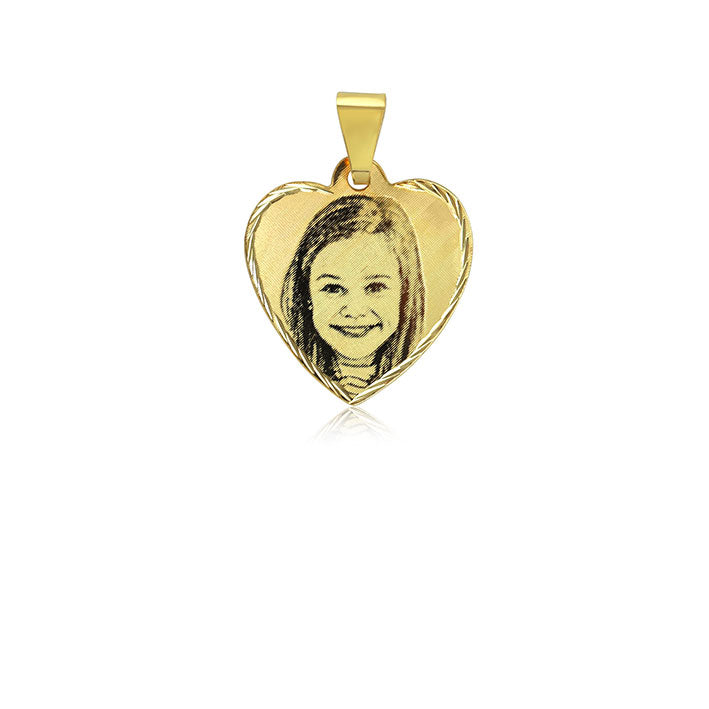 N16 Photo Engraved onto Gold Pendant Heart L 22mm x W 20 mm.