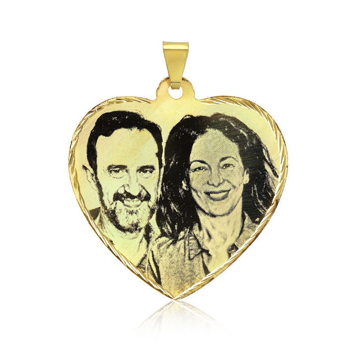 N17 Photo Engraved onto Gold Pendant Heart L 38 mm x W 38 mm.