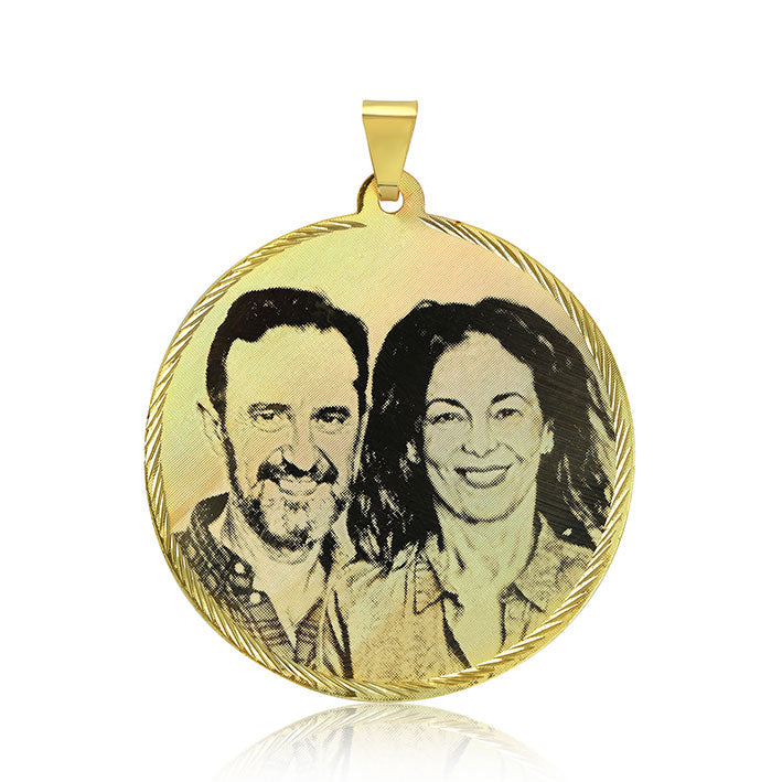 N3 Photo Engraved onto Gold Pendant Circle 38 mm.