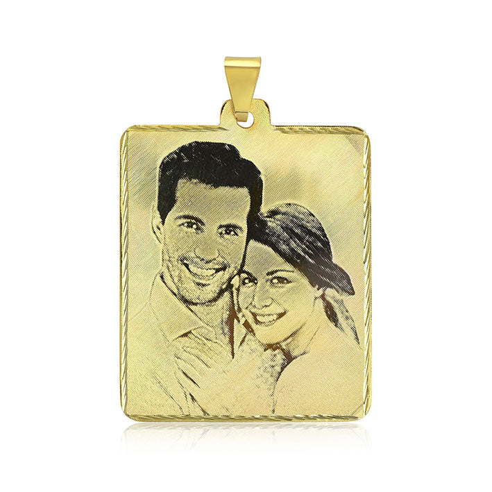 N4 Photo Engraved onto Gold Pendant Rectangle L 40 mm x W 28 mm.