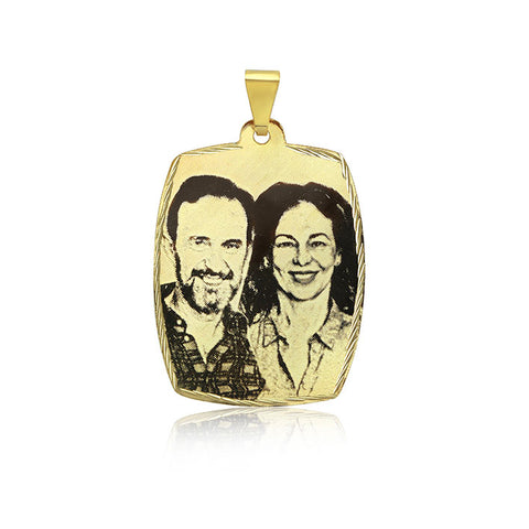 N5 Photo Engraved onto Gold Pendant Ellipsoid L 34 mm x W 24 mm.