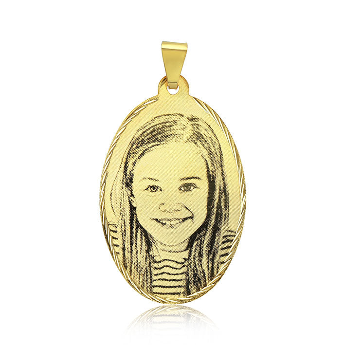 N6 Photo Engraved onto Gold Pendant Oval L 38 mm x W 26 mm.