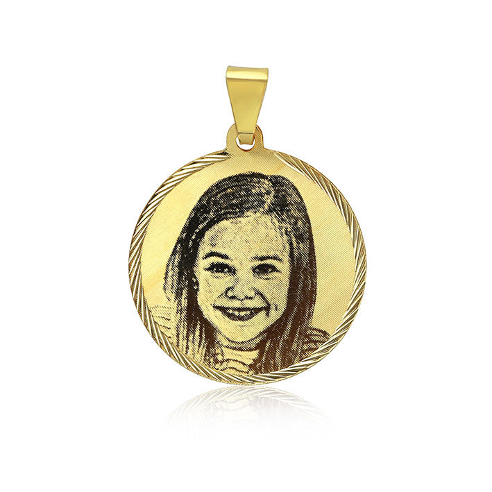 N7 Photo Engraved onto Gold Pendant Circle 30 mm.