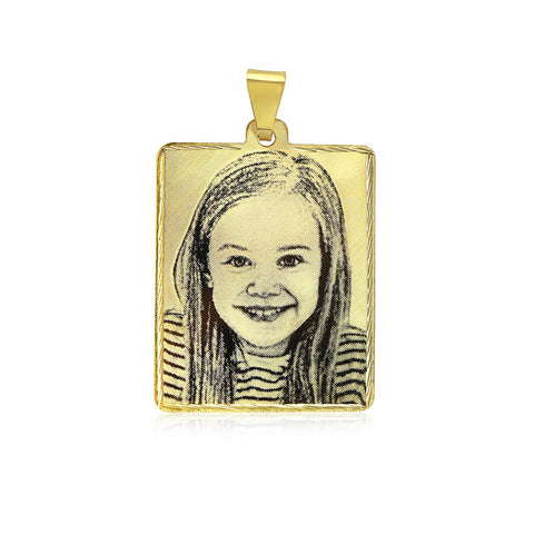 N8 Photo Engraved onto Gold Pendant Rectangle L 32 mm x W 24 mm.